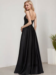 A-line Square Floor-Length Satin Evening Dress