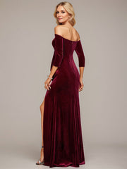 Sheath/Column Off the Shoulder Floor-Length Velvet Evening Dress With Cascading Ruffles