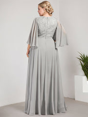 A-line V-Neck Floor-Length Chiffon Lace Mother of the Bride Dress With Sequins Beading