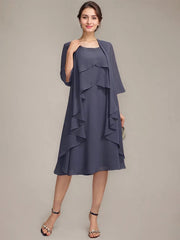 A-line Scoop Knee-Length Chiffon Mother of the Bride Dress With Beading