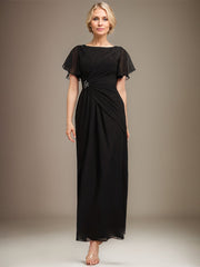 A-line Scoop Ankle-Length Chiffon Mother of the Bride Dress With Beading Pleated