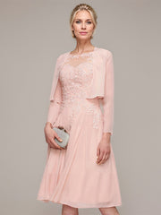 A-line/Princess Sleeveless Knee-Length Chiffon Mother of the Bride Dress With Jacket Appliqued Beading