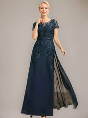 Sheath/Column Scoop Illusion Floor-Length Lace Chiffon Mother of the Bride Dress With Sequins