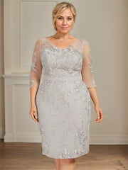 Sheath/Column V-Neck Knee-Length Lace Chiffon Mother of the Bride Dress