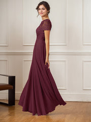 A-Line Boat-Neck Floor-Length Sequins Chiffon Mother of the Bride Dress