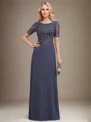 A-line Scoop Floor-Length Lace Chiffon Mother of the Bride Dress With Sequins