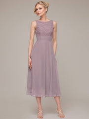 A-line/Princess Scoop Tea-Length Chiffon Mother of the Bride Dress With Lace Jacket