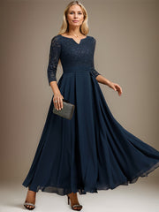 A-line V-Neck Ankle-Length Chiffon Lace Mother of the Bride Dress With Rhinestone