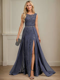 Sheath/Column Scoop Illusion Floor-Length Detachable Chiffon Lace Mother of the Bride Dress With Sequins Beading