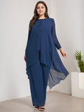 Separates Jumpsuit/Pantsuit Scoop Floor-Length Chiffon Mother of the Bride Dress With Beading Sequins