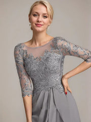 A-line Scoop Illusion Floor-Length Chiffon Lace Mother of the Bride Dress With Beading Sequins Cascading Ruffles