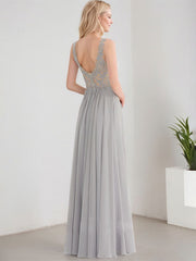 A-line V-Neck Floor-Length Chiffon Lace Mother of the Bride Dresses With Rhinestone