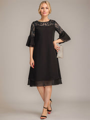 A-line Scoop Illusion Knee-Length Lace Chiffon Mother of the Bride Dress With Sequins