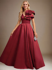 Ball-Gown/Princess V-Neck Floor-Length Satin Evening Dress