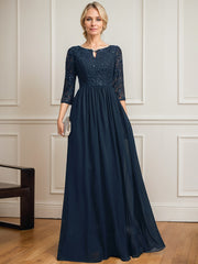 A-line Scoop Floor-Length Lace Chiffon Mother of the Bride Dress With Crystal Brooch Sequins