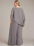 Separates Jumpsuit/Pantsuit Scoop Floor-Length Chiffon Mother of the Bride Dress With Beading