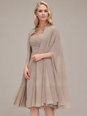 Sheath/Column Knee-Length Chiffon Mother of the Bride Dress With Jacket Appliqued Pleated