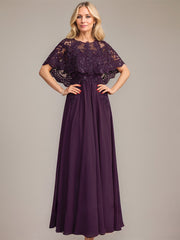 A-line Scoop Illusion Floor-Length Lace Chiffon Mother of the Bride Dress With Sequins