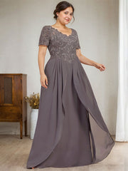 A-line V-Neck Floor-Length Chiffon Lace Mother of the Bride Dress