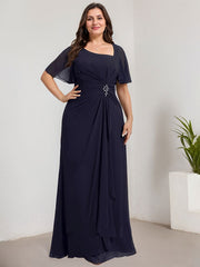 A-line Asymmetrical Floor-Length Chiffon Mother of the Bride Dress With Pleated Sequins Beading