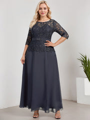 A-line Scoop Illusion Ankle-Length Chiffon Lace Mother of the Bride Dress With Rhinestone Beading