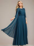 A-line Scoop Illusion Floor-Length Lace Chiffon Mother of the Bride Dress With Pleated