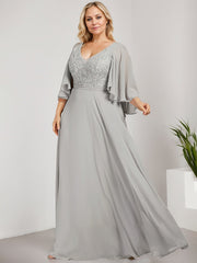 A-line V-Neck Floor-Length Chiffon Lace Mother of the Bride Dress With Sequins Beading