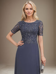 A-line Scoop Floor-Length Lace Chiffon Mother of the Bride Dress With Sequins