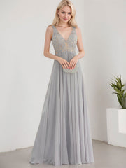 A-line V-Neck Floor-Length Chiffon Lace Mother of the Bride Dresses With Rhinestone