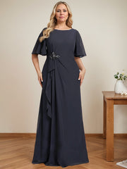 A-line Scoop Floor-Length Chiffon Mother of the Bride Dress With Cascading Ruffles Beading Sequins