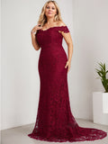 Trumpet/Mermaid Off the Shoulder Sweep Train Lace Mother of the Bride Dress