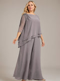 Separates Jumpsuit/Pantsuit Scoop Floor-Length Chiffon Mother of the Bride Dress With Beading