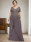 A-line V-Neck Floor-Length Chiffon Lace Mother of the Bride Dress