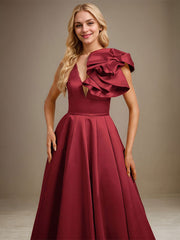 Ball-Gown/Princess V-Neck Floor-Length Satin Evening Dress