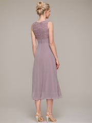 A-line/Princess Scoop Tea-Length Chiffon Mother of the Bride Dress With Lace Jacket