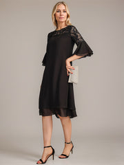 A-line Scoop Illusion Knee-Length Lace Chiffon Mother of the Bride Dress With Sequins