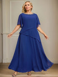 A-line Scoop Ankle-Length Chiffon Mother of the Bride Dress With Beading