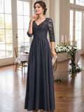 A-line V-Neck Floor-Length Lace Chiffon Mother of the Bride Dress With Sequins