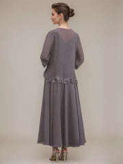 A-line V-Neck Ankle-Length Chiffon Mother of the Bride Dress With Sequins Appliques Lace Beading