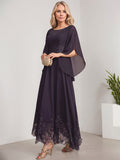 A-line Scoop Illusion Ankle-Length Lace Chiffon Mother of the Bride Dress With Sequins