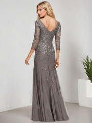 Trumpet/Mermaid V-Neck Floor-Length Tulle Lace Evening Dress With Sequins