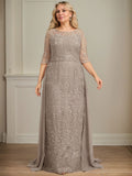 Sheath/Column Scoop Illusion Detachable Floor-Length Lace Chiffon Mother of the Bride Dress