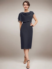 Sheath/Column Scoop Knee-Length Chiffon Mother of the Bride Dress With Beading