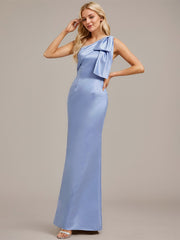 Sheath/Column One Shoulder Floor-Length Satin Evening Dress With Bow Pleated