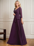 A-line V-Neck Floor-Length Chiffon Mother of the Bride Dress With Pleated Beading