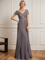 A-line V-Neck Floor-Length Chiffon Lace Mother of the Bride Dress