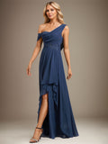 A-line Asymmetrical Floor-Length Chiffon Evening Dress With Cascading Ruffles Appliques Lace Sequins