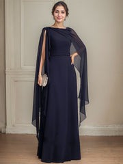 A-line Scoop Floor-Length Chiffon Mother of the Bride Dress With Bow Pleated