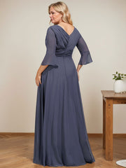 A-line V-Neck Floor-Length Chiffon Mother of the Bride Dress With Cascading Ruffles