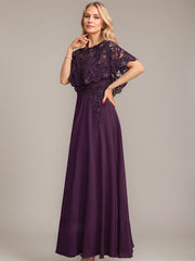 A-line Scoop Illusion Floor-Length Lace Chiffon Mother of the Bride Dress With Sequins